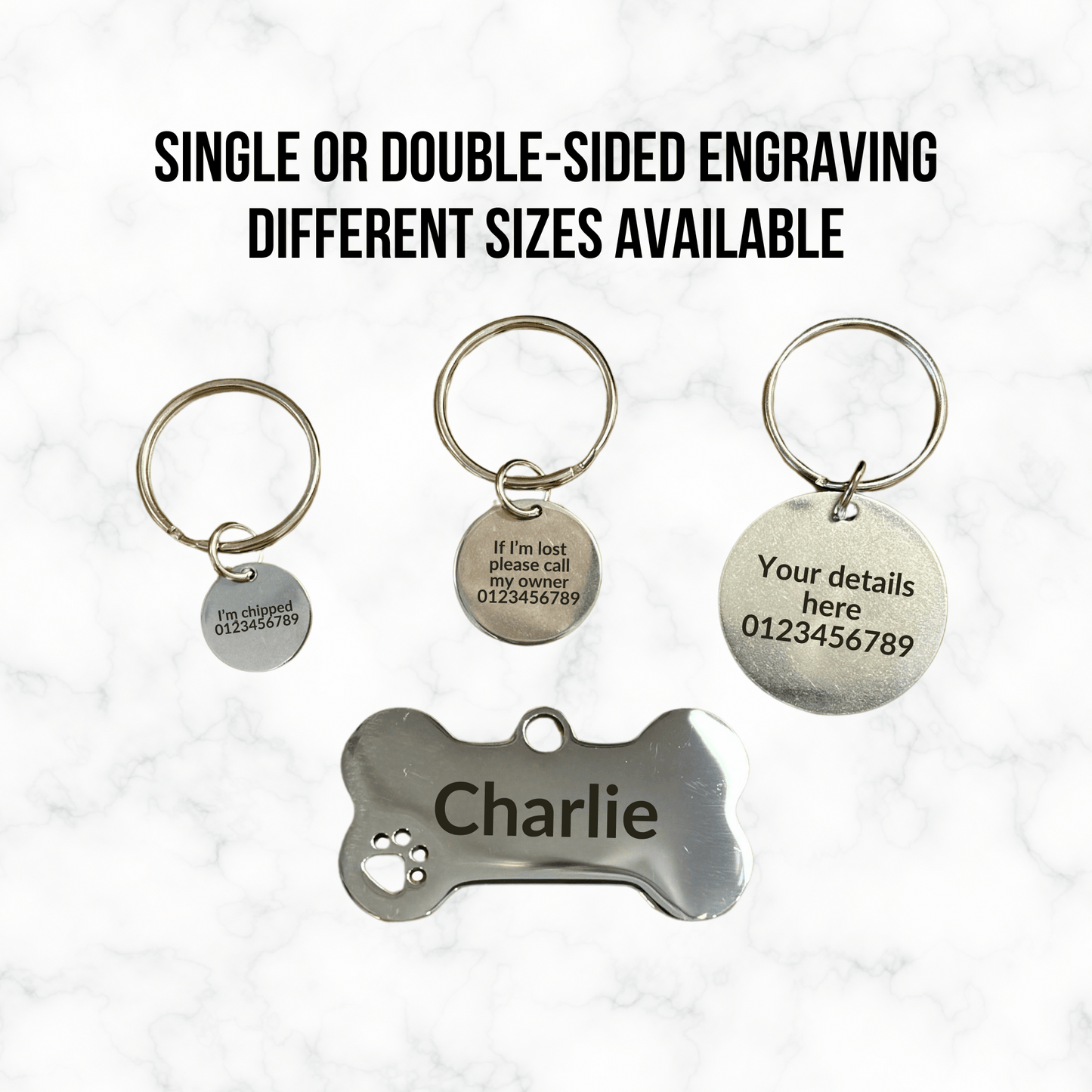 Personalised Pet ID Tag, Engraved Bone or Round Name Tag