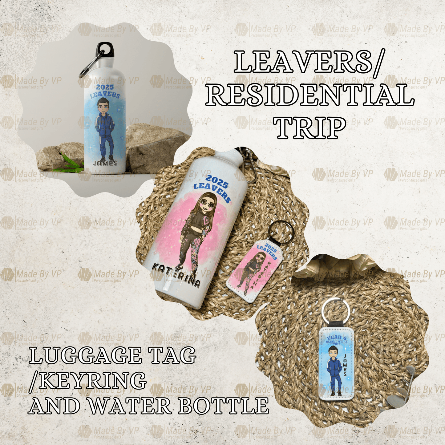 Personalised Year 6 Leavers Luggage Tag Keyring, Residential Trip Water Bottle