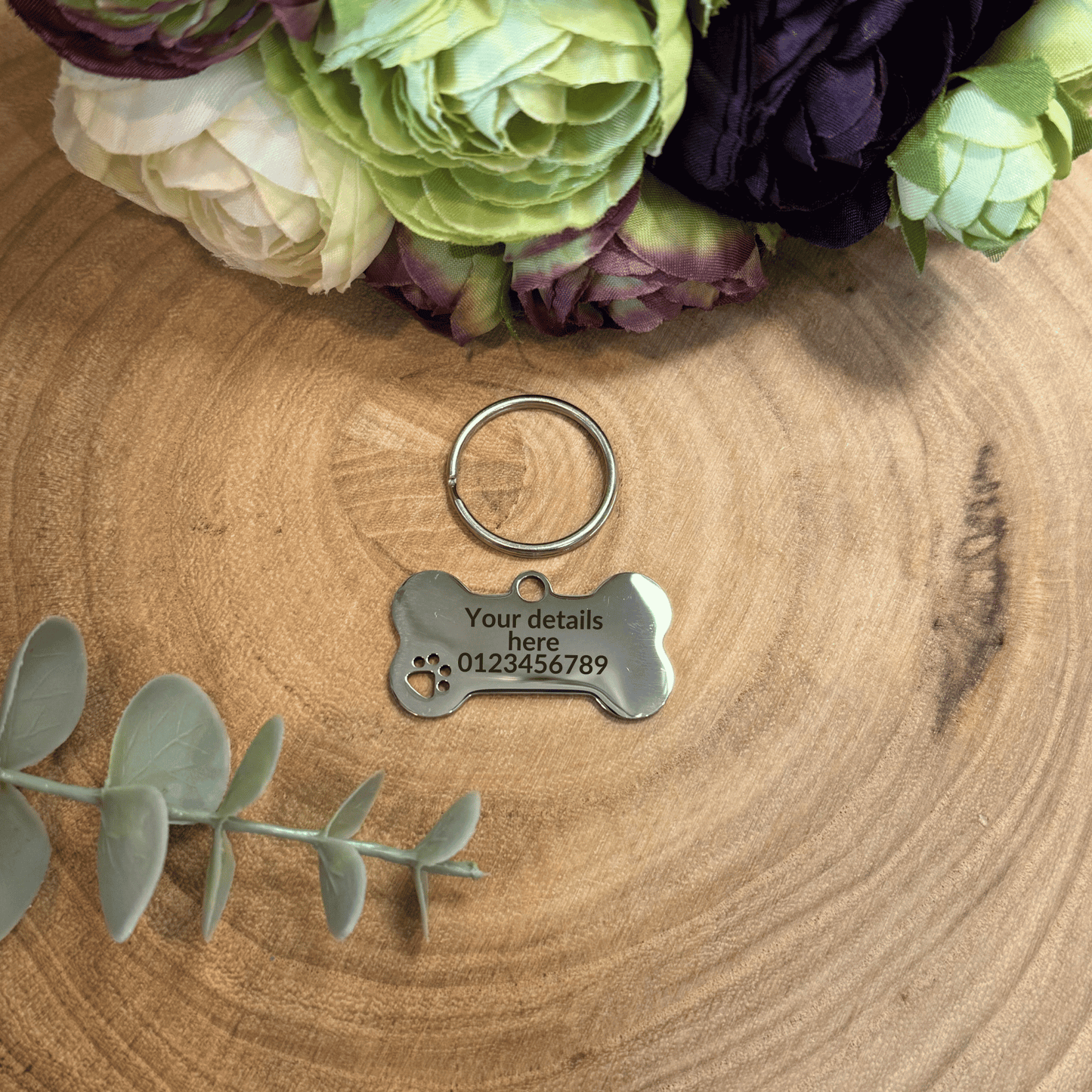 Personalised Pet ID Tag, Engraved Bone or Round Name Tag