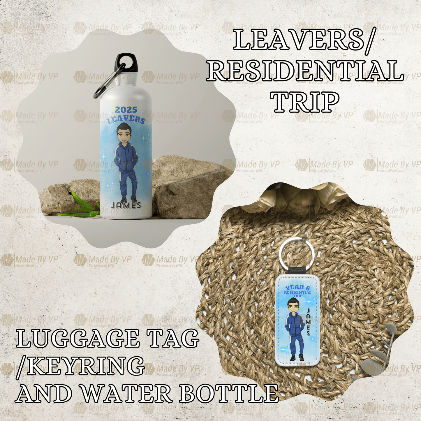 Personalised Year 6 Leavers Luggage Tag Keyring, Residential Trip Water Bottle