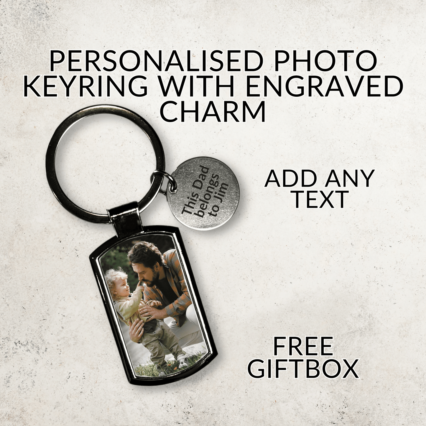 Personalised Photo Keyring, Engraved Charm Keychain