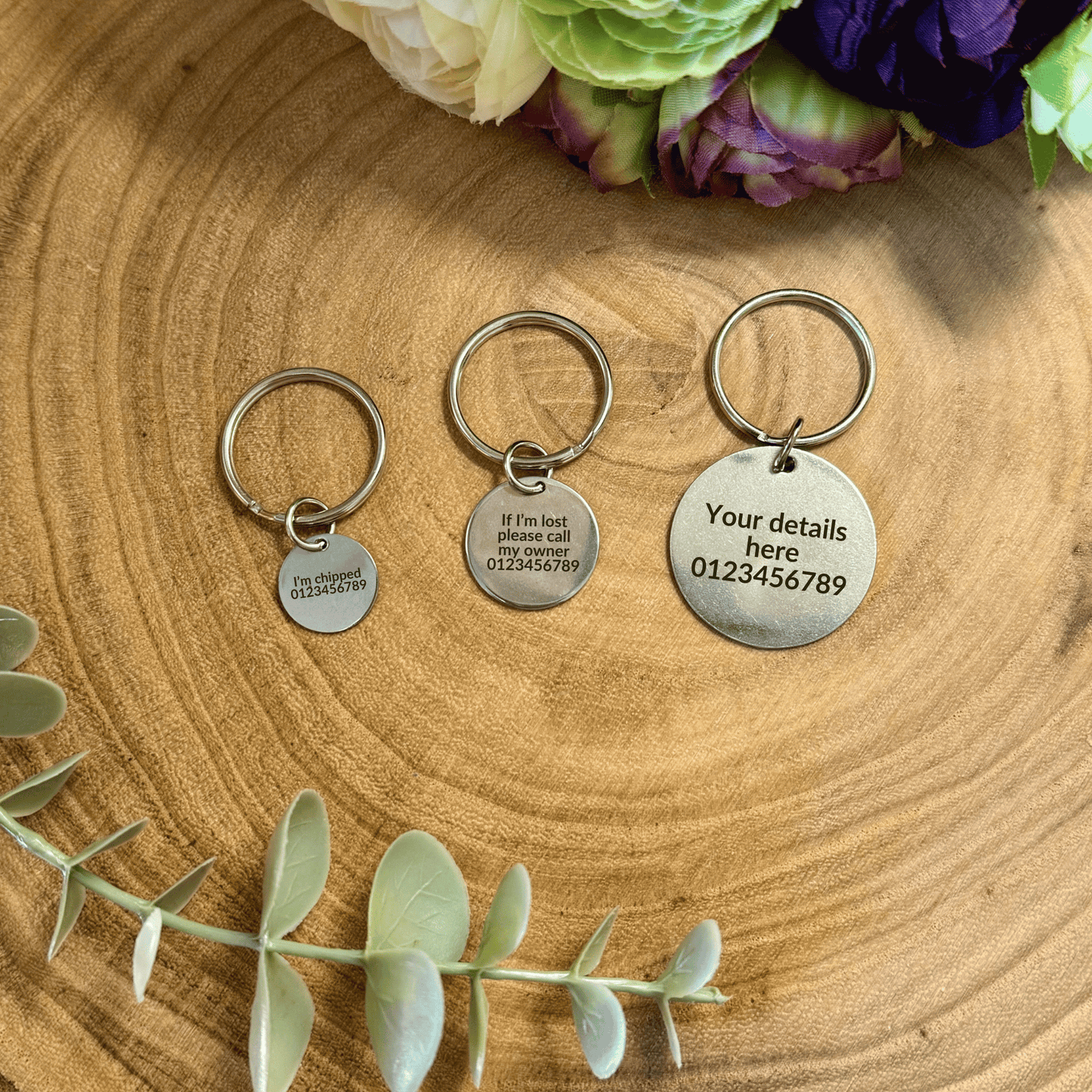 Personalised Pet ID Tag, Engraved Bone or Round Name Tag