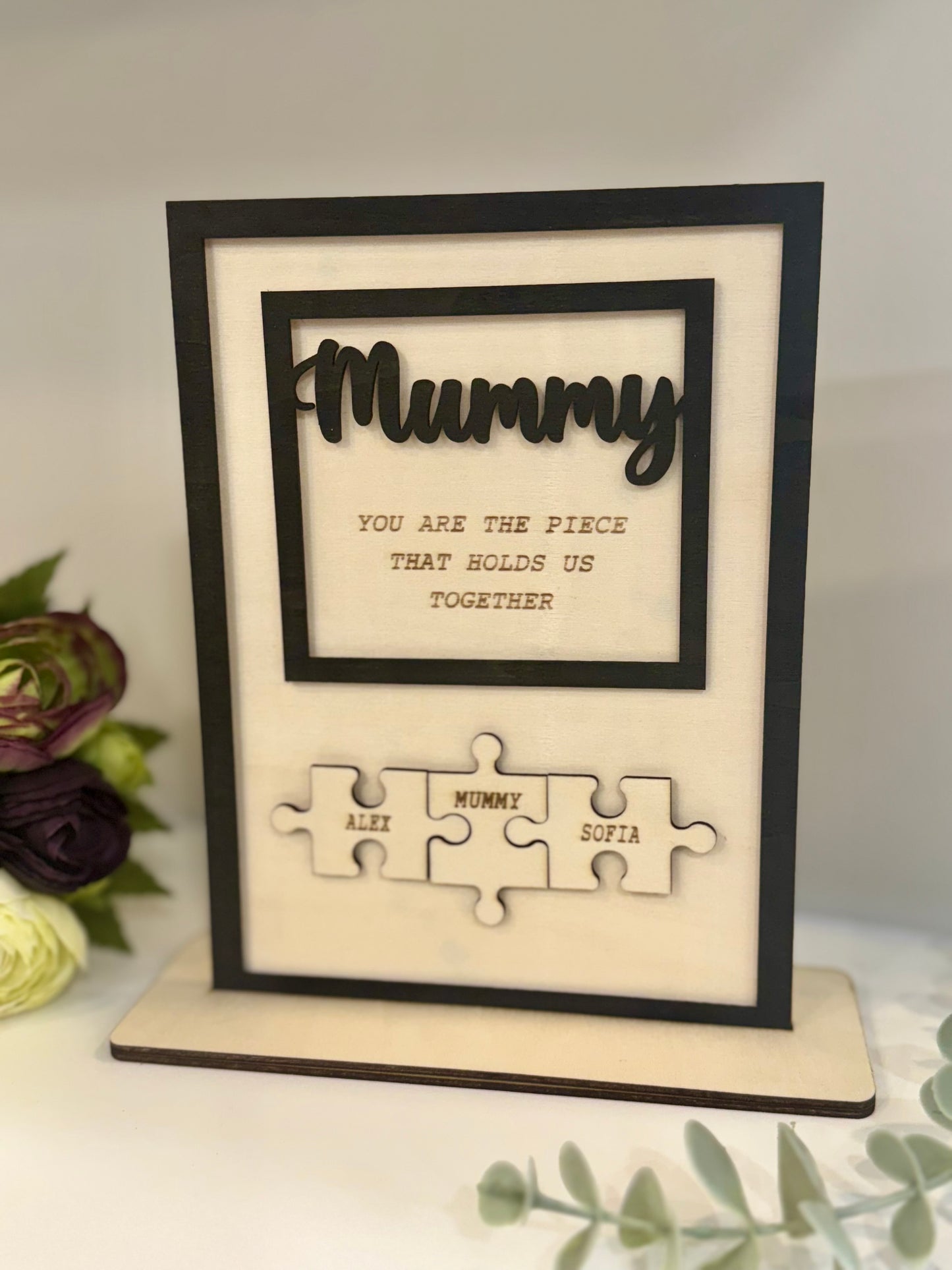 Personalised Mothers Day Wooden Puzzle Sign, Custom Family Name Gift for Mom, Nanny, Grandma, Personalized Gift for Mum