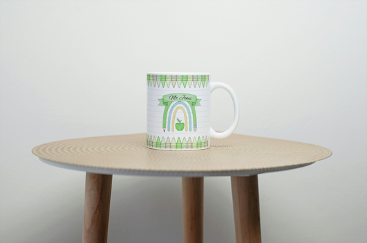 Personalised Teacher Mug, Coloured Pens Green