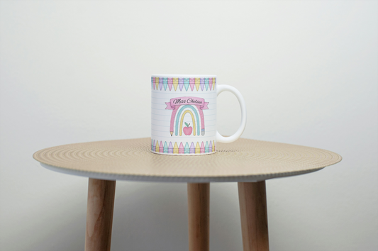 Personalised Teacher Mug, Coloured Pens Pastel