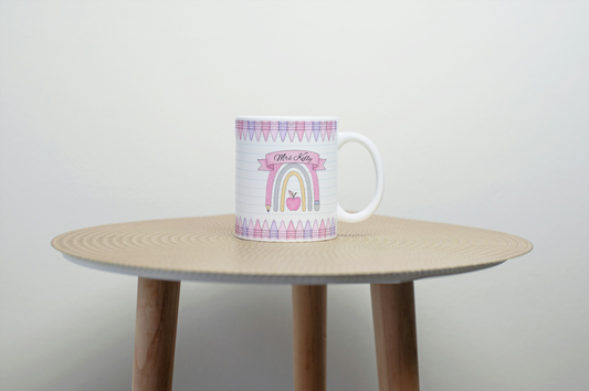 Personalised Teacher Mug, Coloured Pens Pink