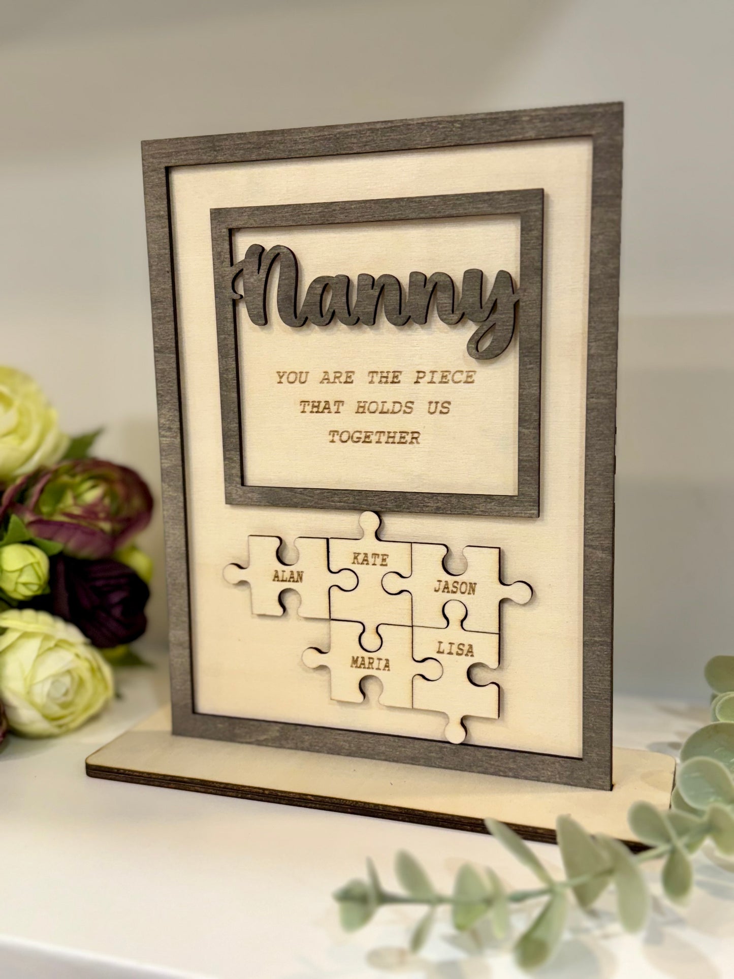 Personalised Mothers Day Wooden Puzzle Sign, Custom Family Name Gift for Mom, Nanny, Grandma, Personalized Gift for Mum