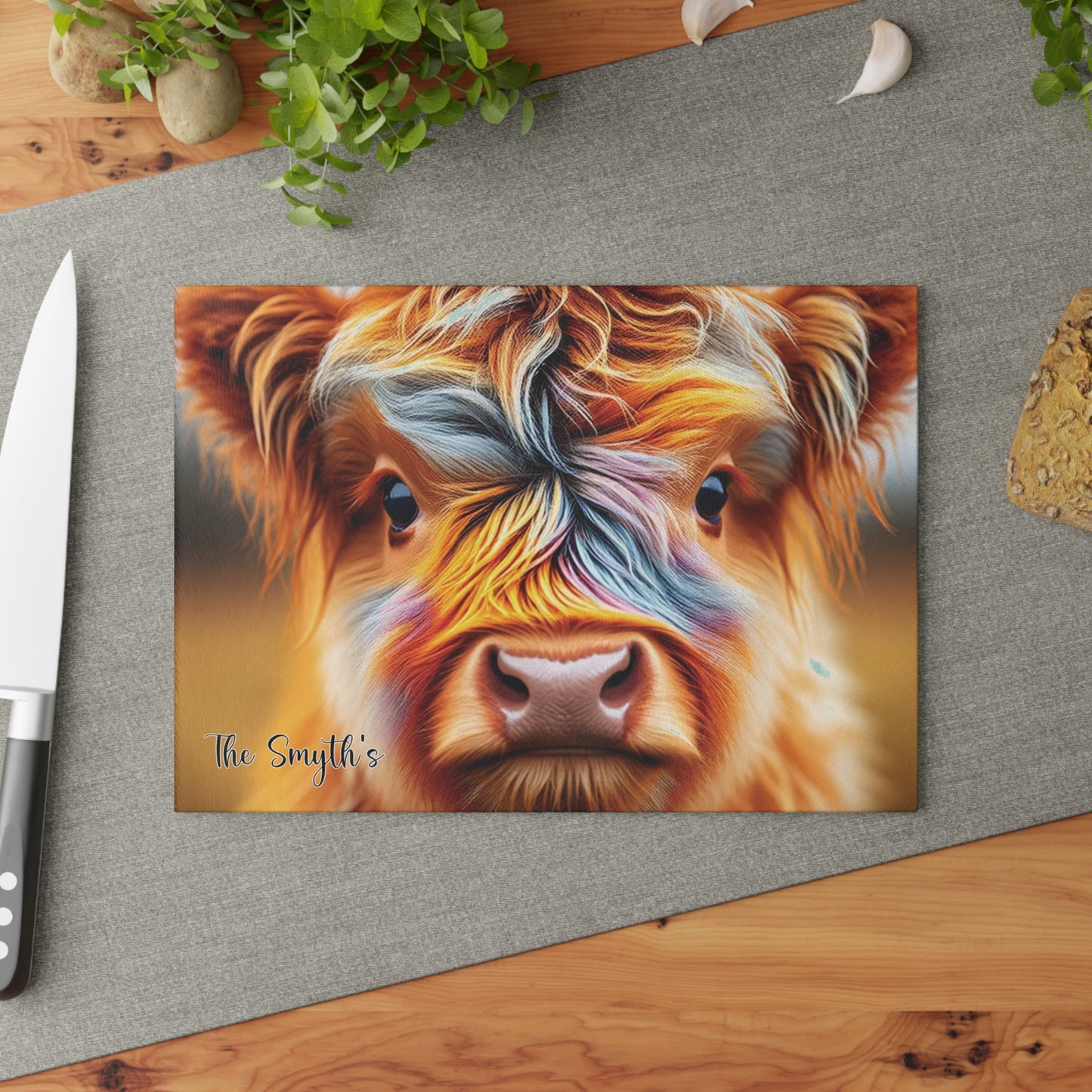 Tempered Glass Chopping Board, Highland Cow