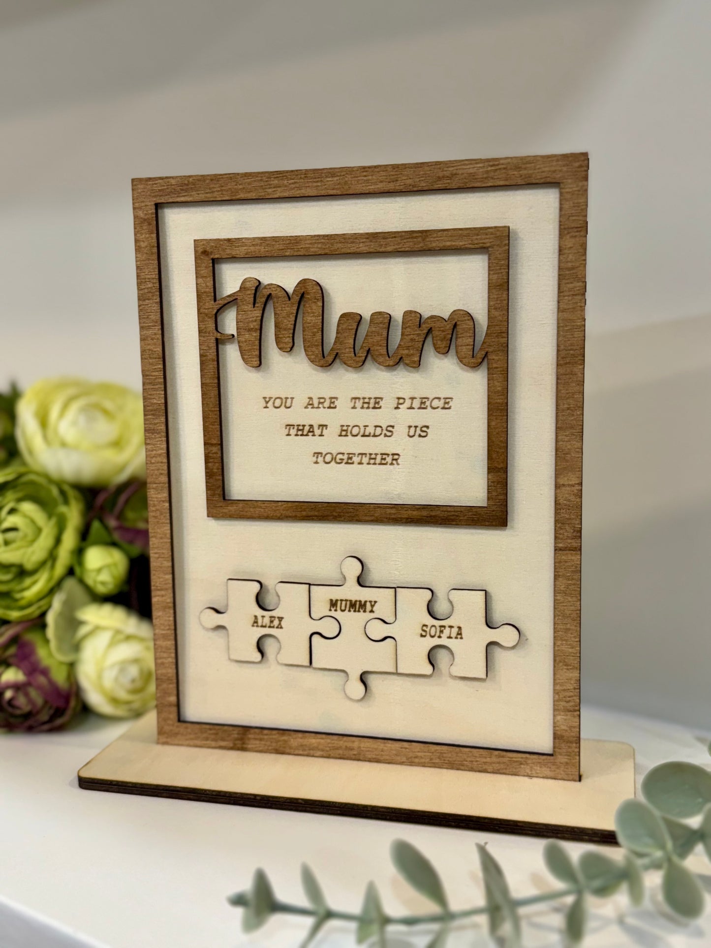 Personalised Mothers Day Wooden Puzzle Sign, Custom Family Name Gift for Mom, Nanny, Grandma, Personalized Gift for Mum