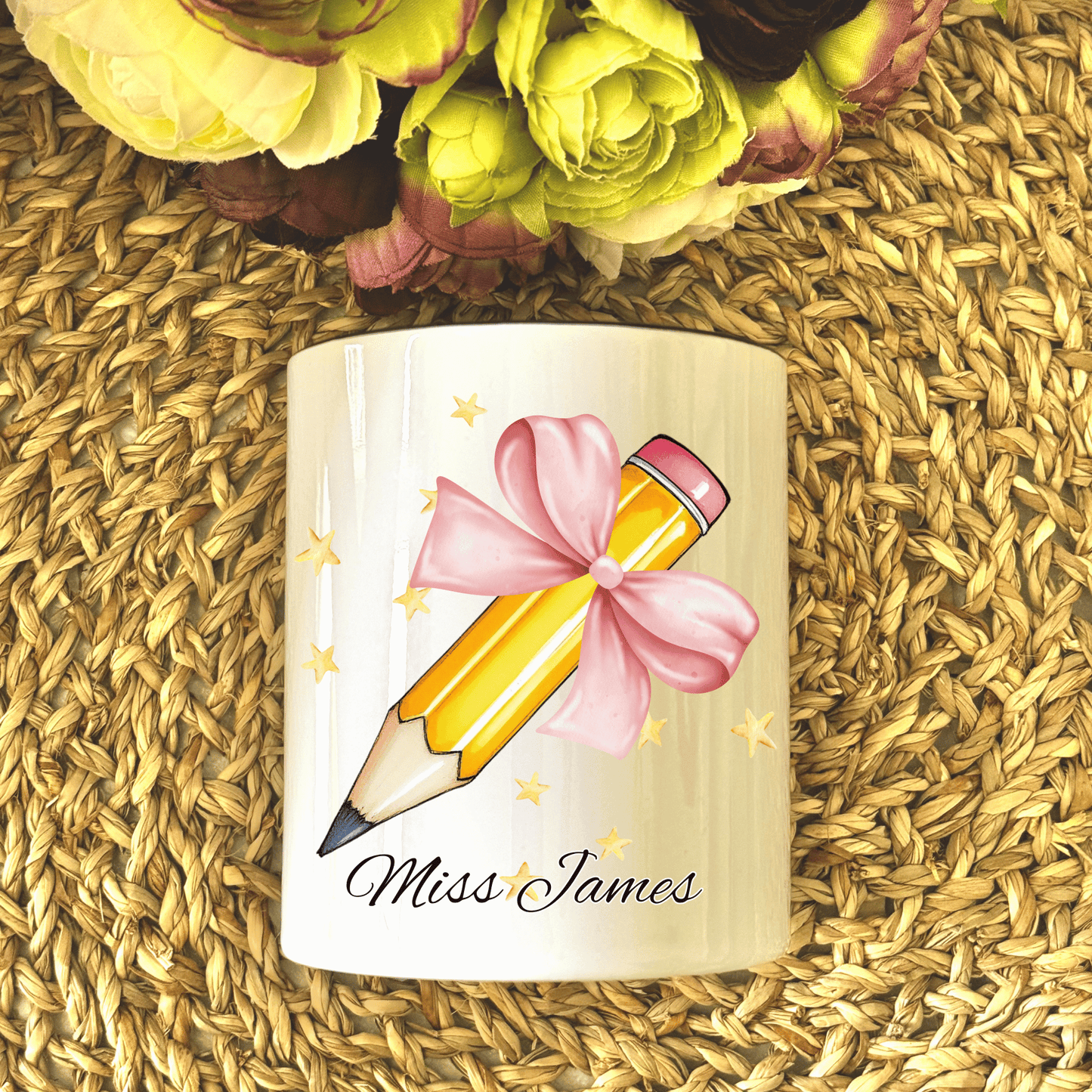 Personalised Teacher's Pen / Pencil Holder, Pencil Bow