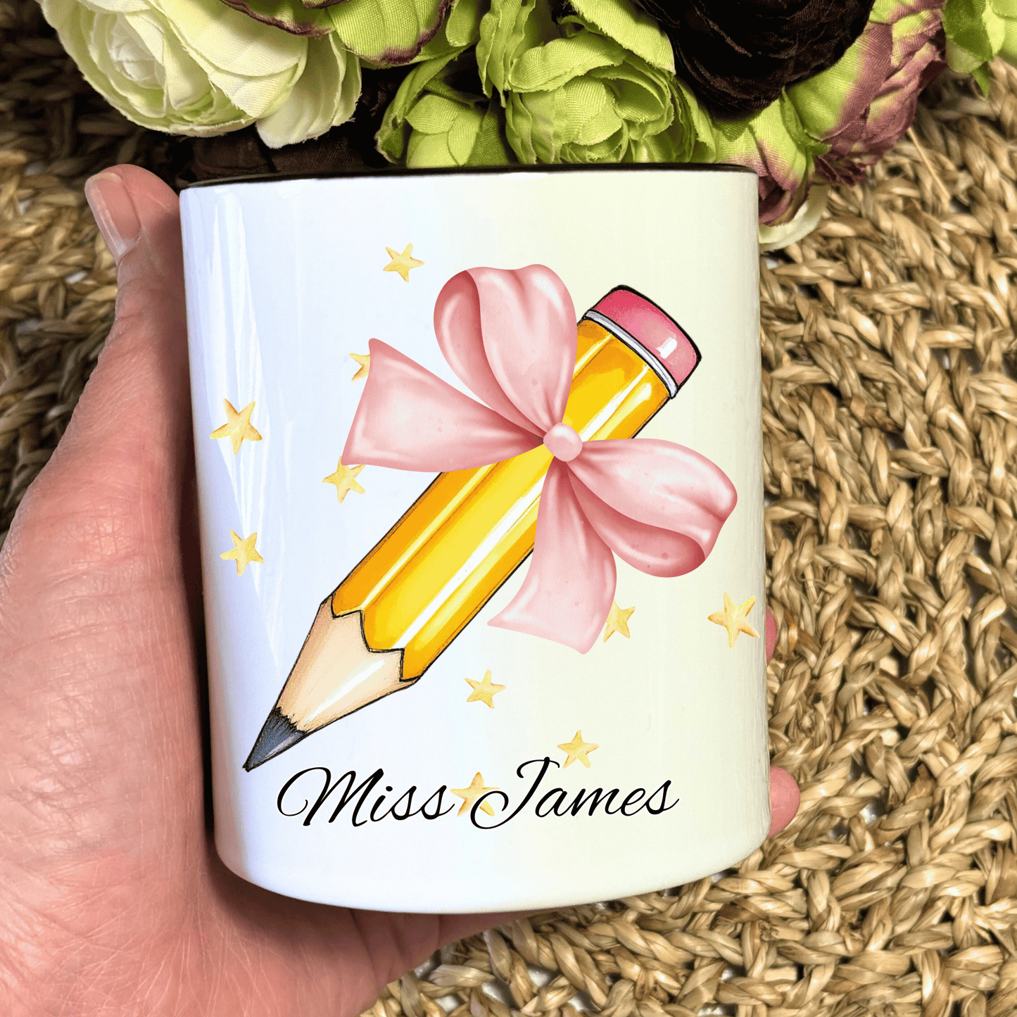 Personalised Teacher's Pen / Pencil Holder, Pencil Bow