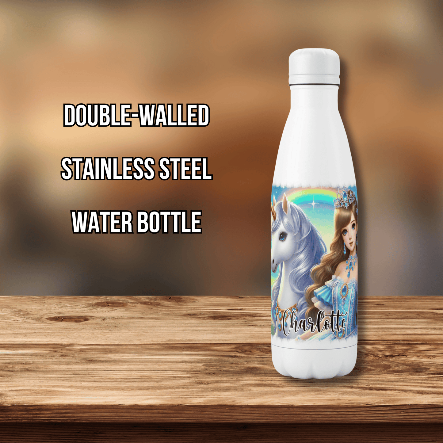 Personalised Water Bottle Princess and Unicorn