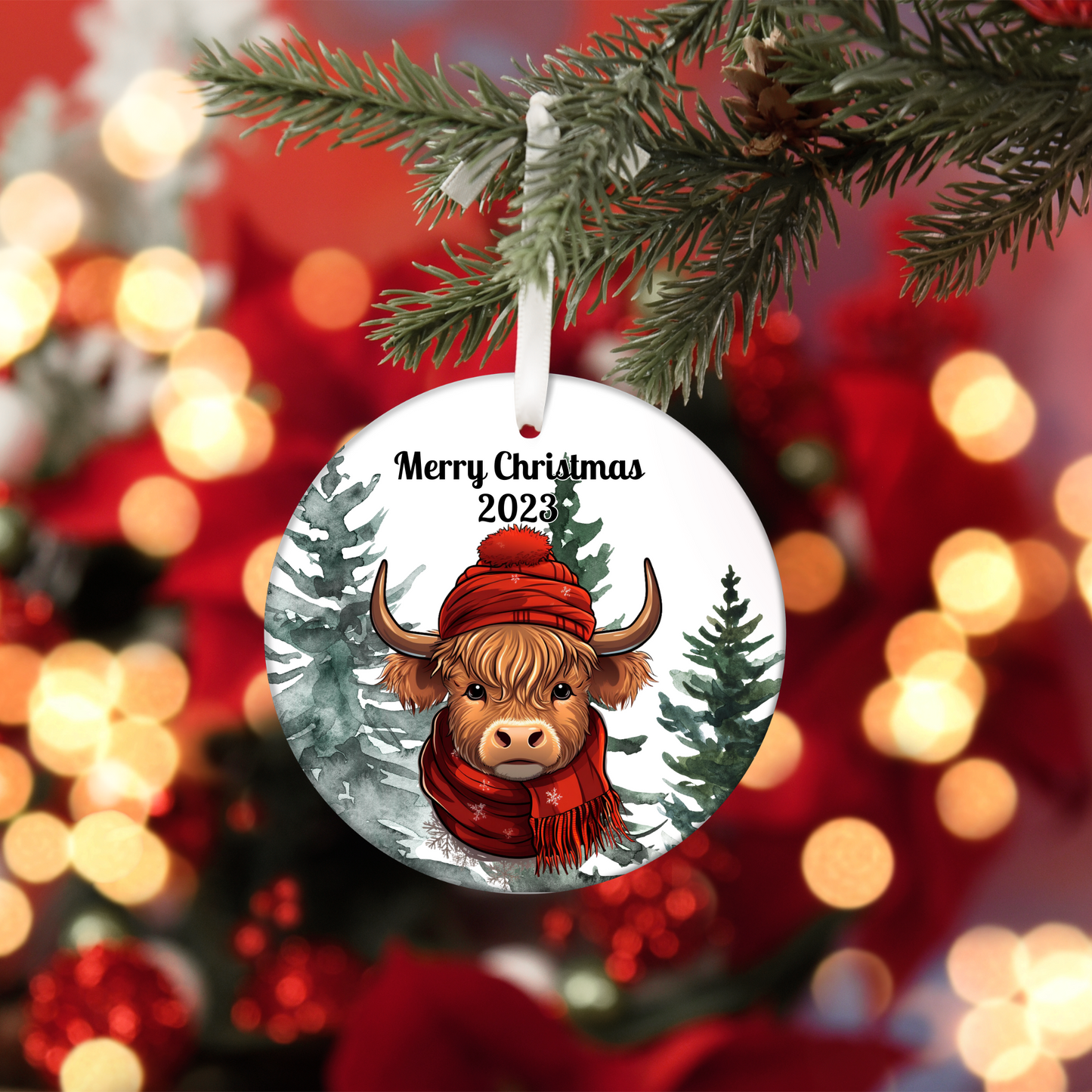 Personalised Highland Cow, Christmas Tree Decoration in Organza bag