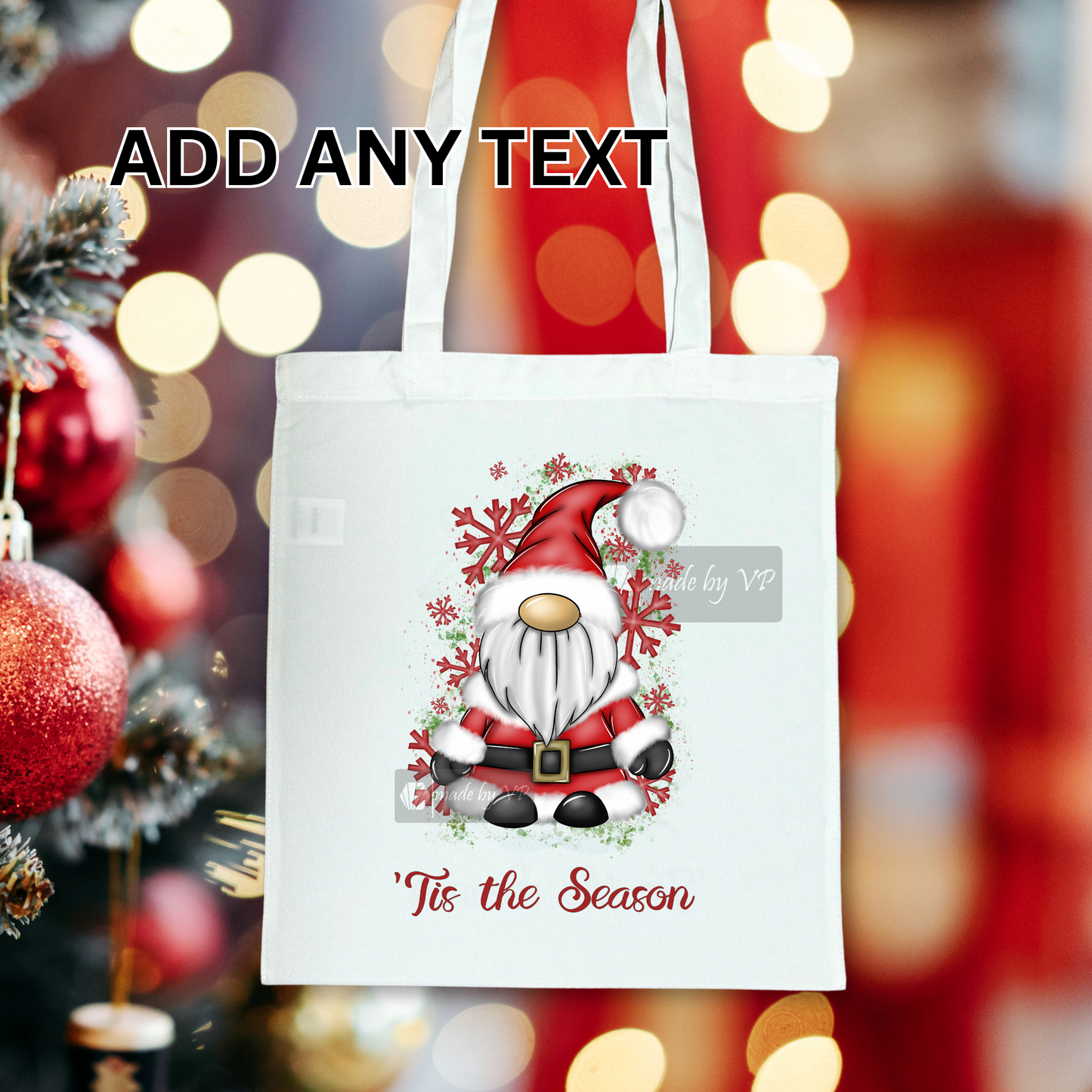 Personalised Christmas Tote Bag, Red Gnome