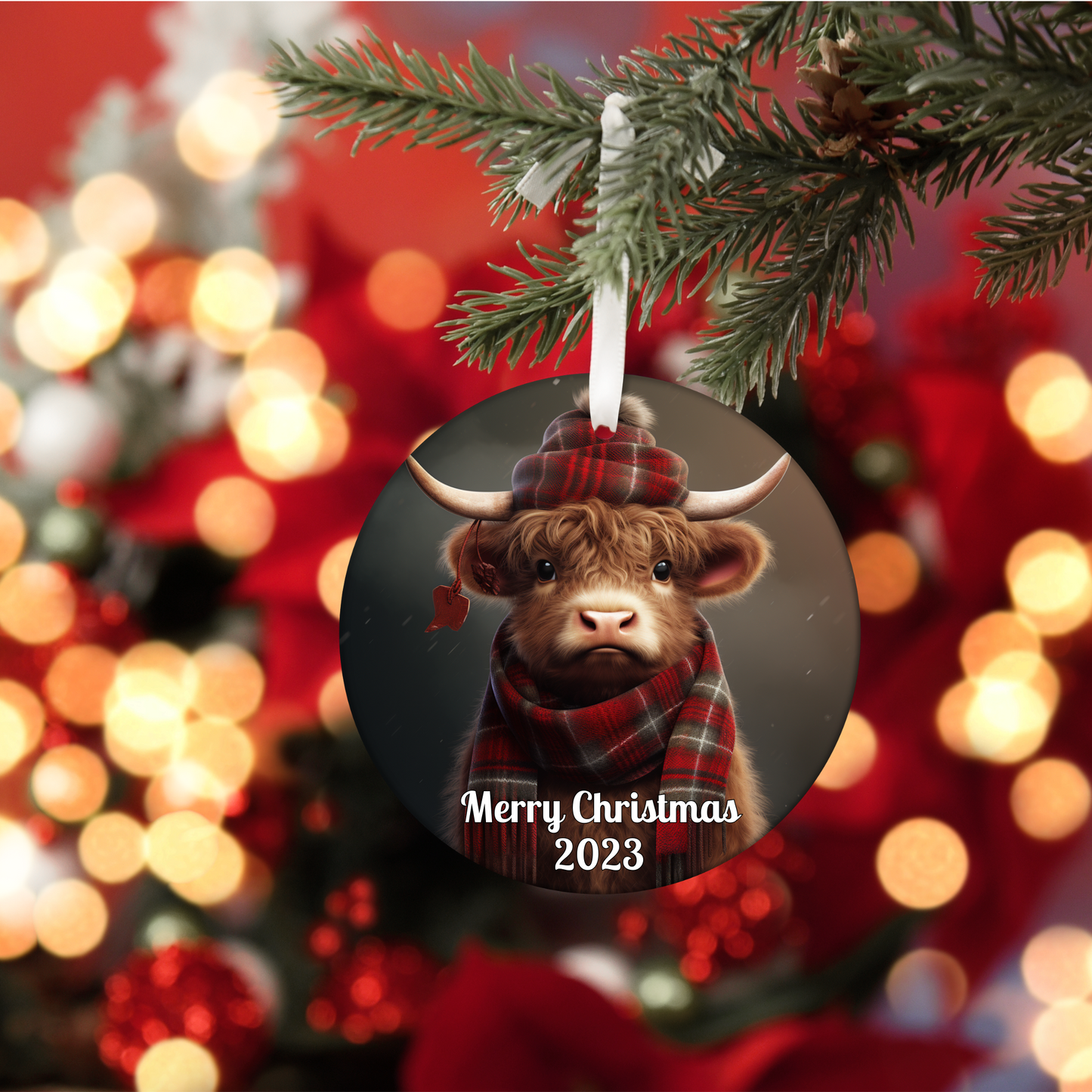 Personalised Highland Cow, Christmas Tree Decoration in Organza bag