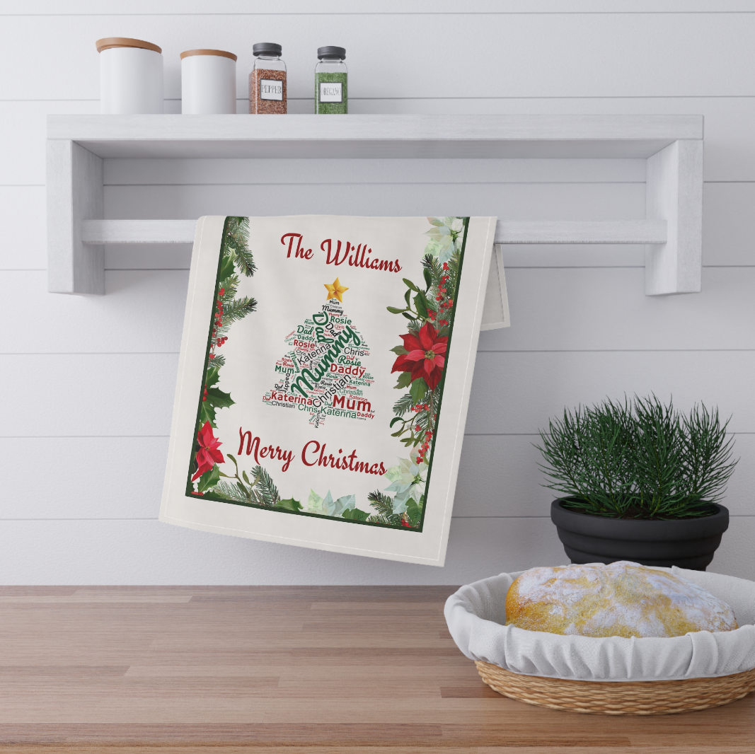 Personalised Christmas Family Tea Towel, Different Designs