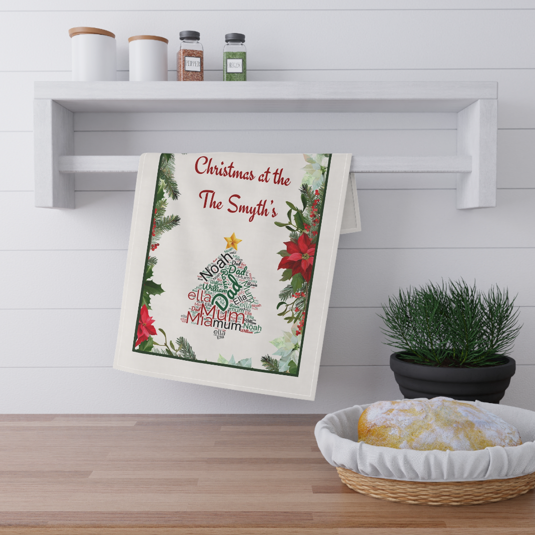 Personalised Christmas Family Tea Towel, Different Designs