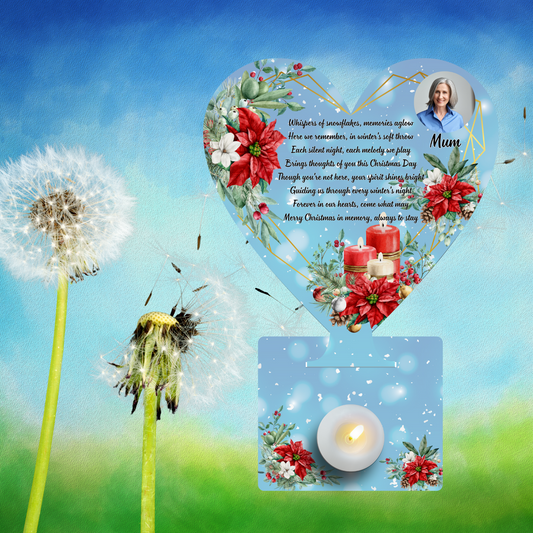Personalised Christmas Memorial Plaque with a Picture to Remember a Loved One, Tea Light Holder