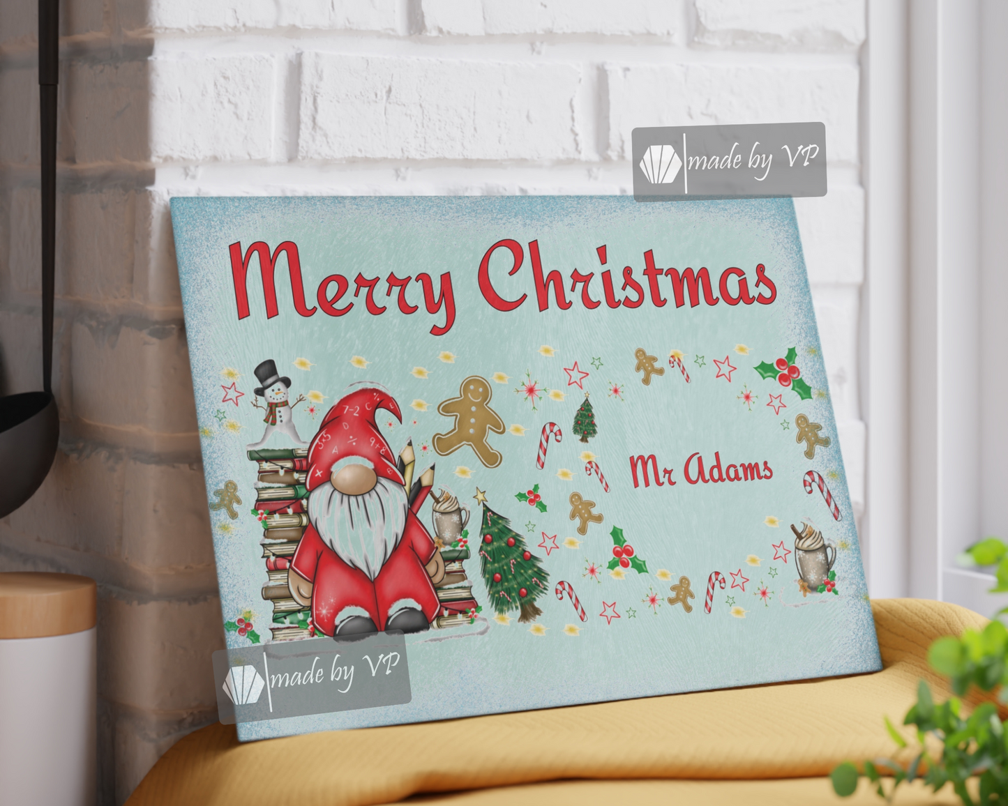 Personalised Christmas Cutting Board, Gnome Teacher