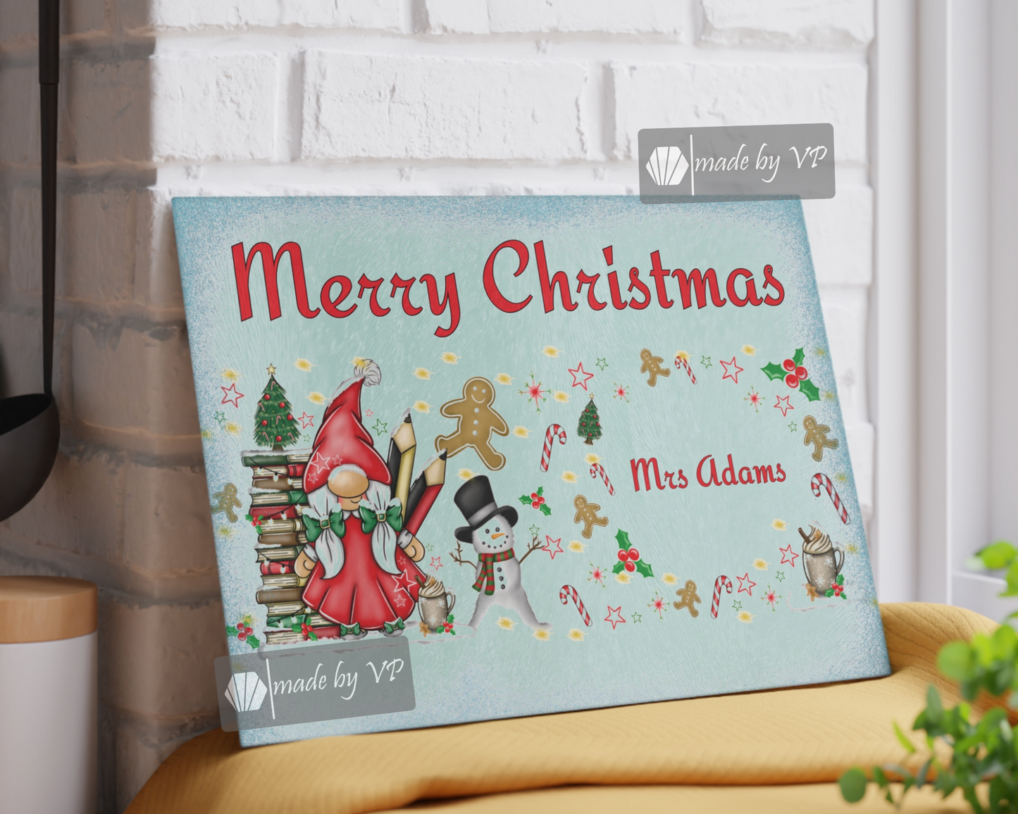 Personalised Christmas Cutting Board, Gnome Teacher