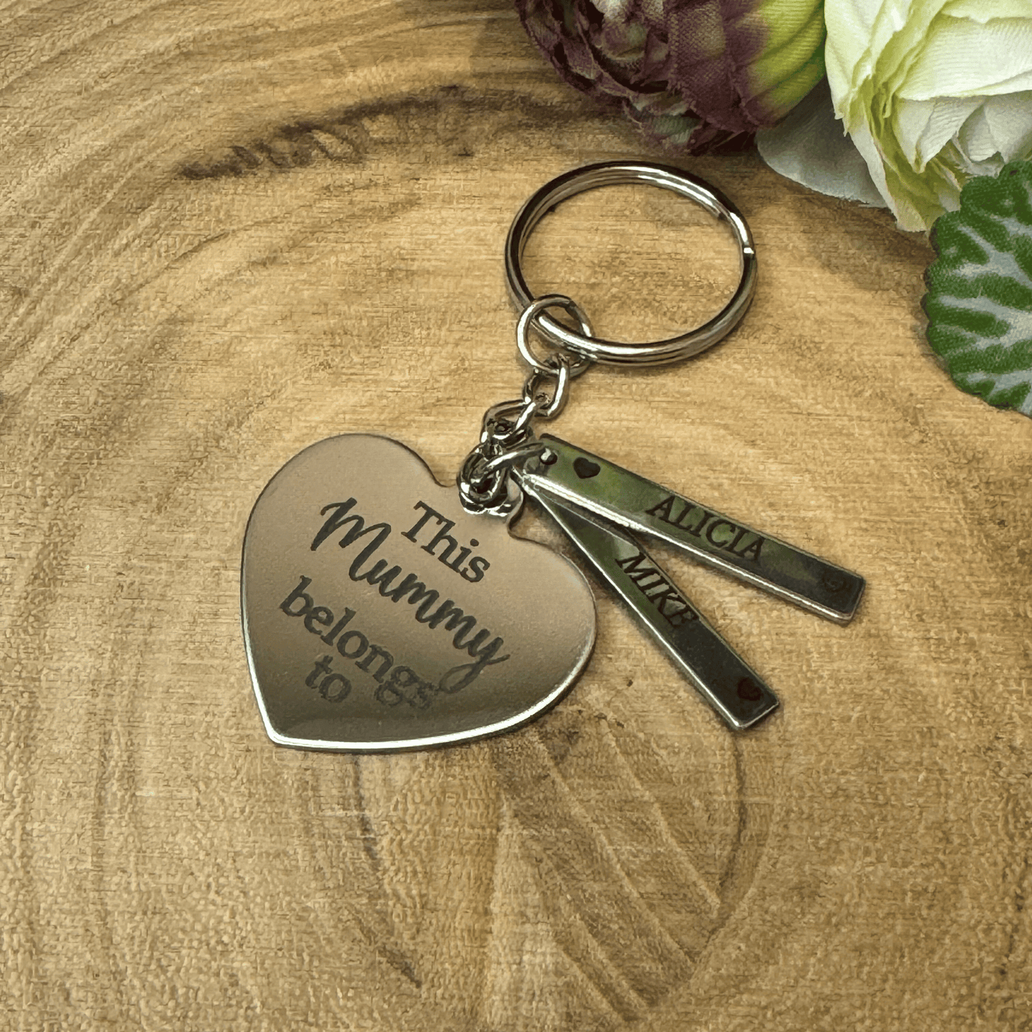 Personalised Heart Keyring, Engraved Names