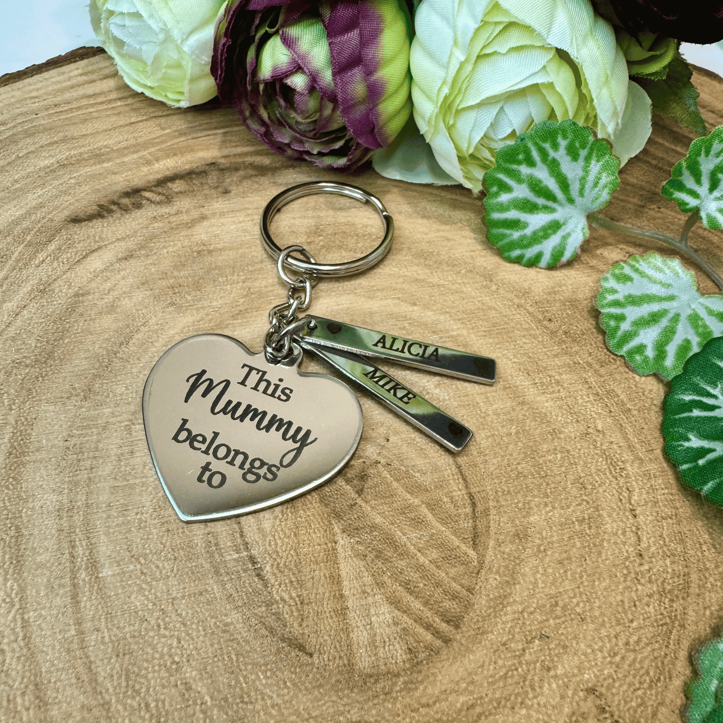 Personalised Heart Keyring, Engraved Names