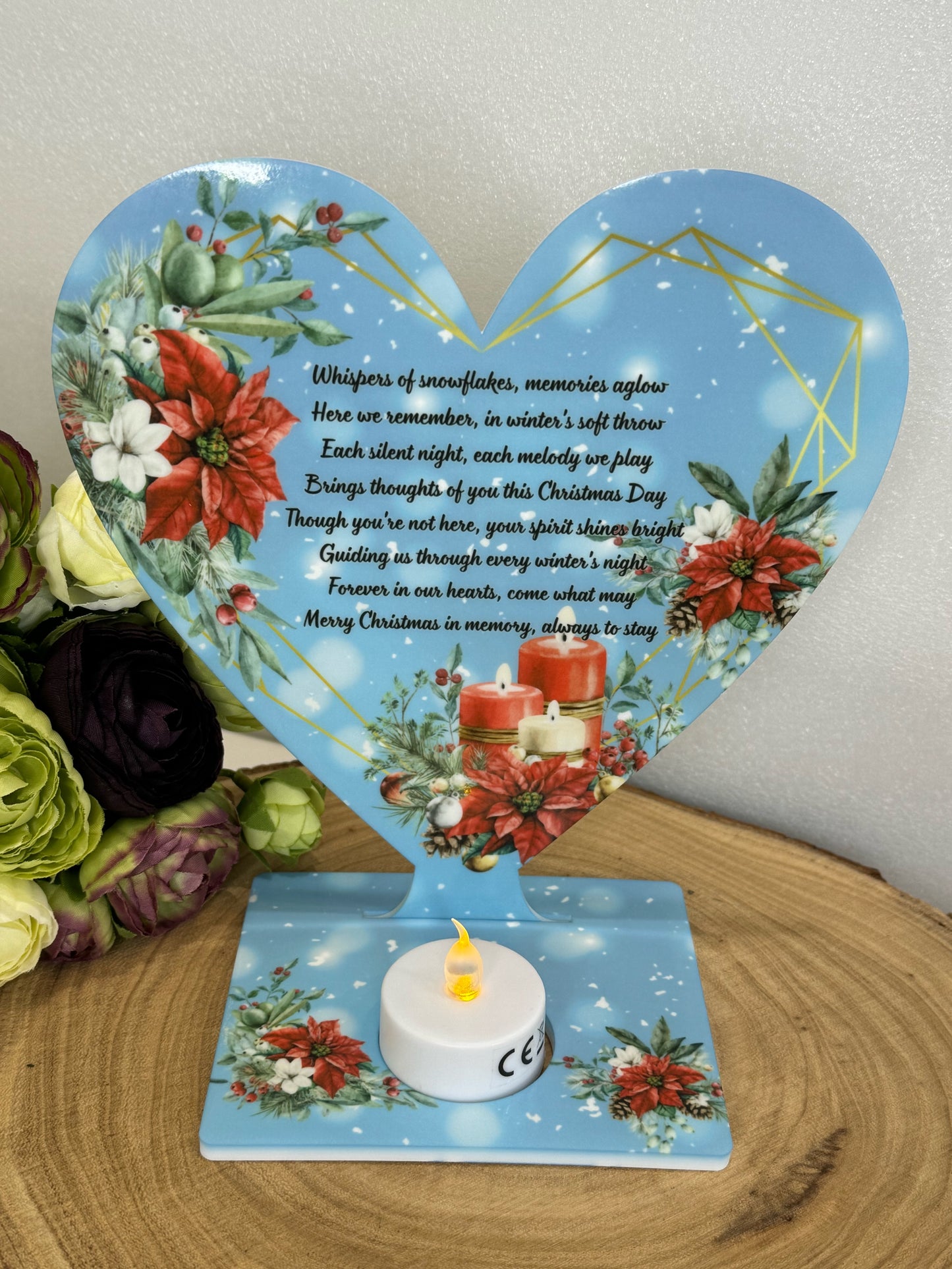 Personalised Christmas Memorial Plaque with a Picture to Remember a Loved One, Tea Light Holder