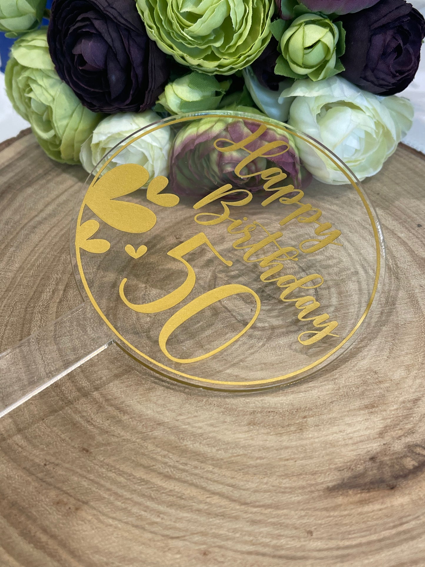 Personalised Acrylic Cake Topper, Clear or Marble Effect Round Cake Topper