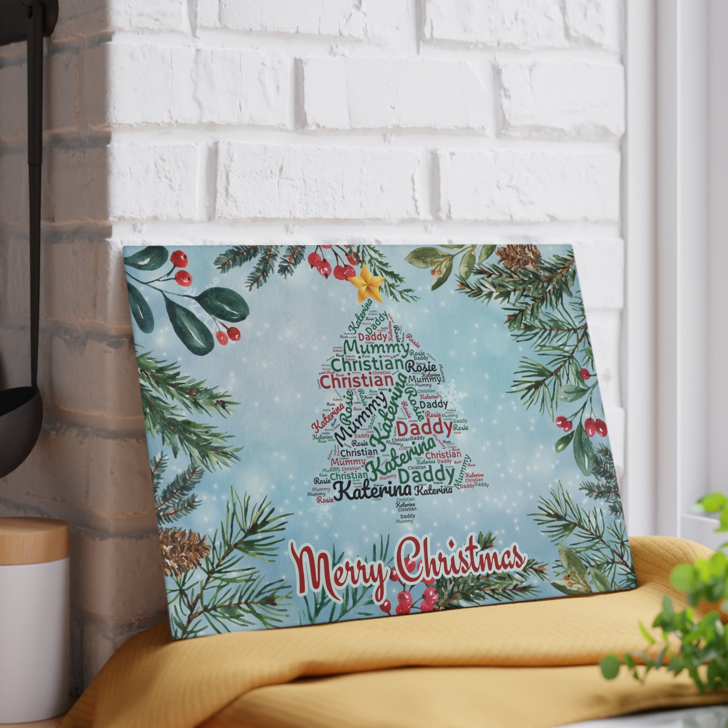 Personalised Family Christmas Cutting Board, Christmas Tree Names
