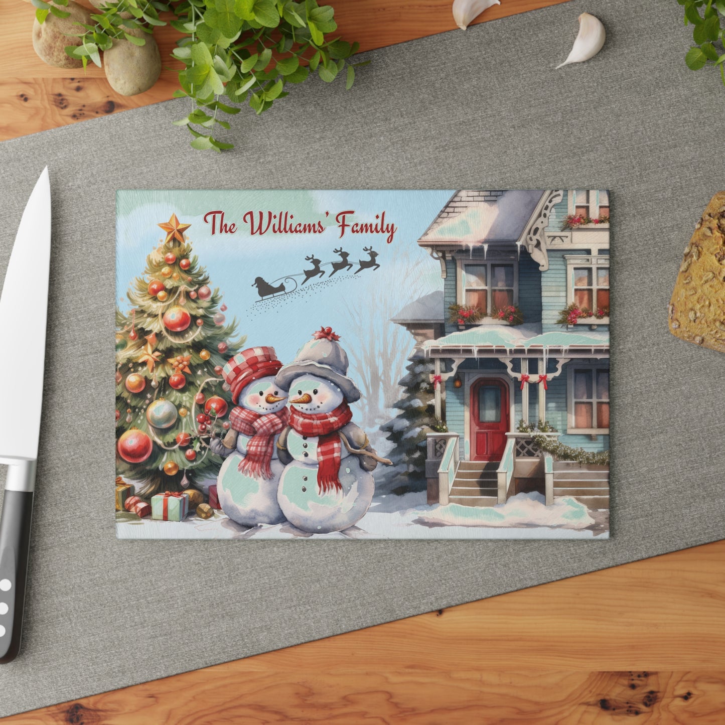 Personalised Christmas Cutting Board, Snowman