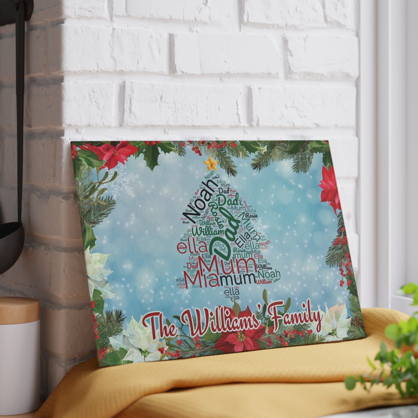 Personalised Family Christmas Cutting Board, Christmas Tree Names