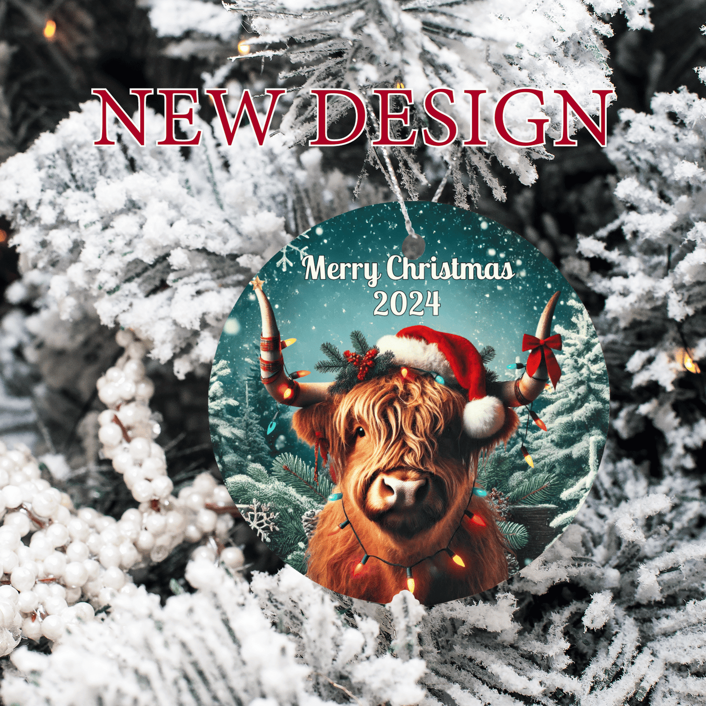 Personalised Highland Cow, Christmas Tree Decoration in Organza bag