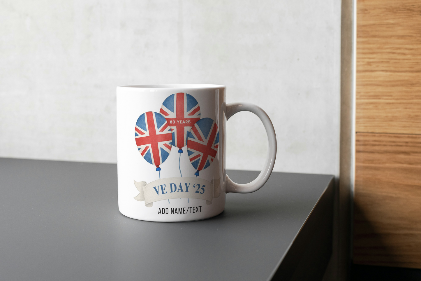 Personalised VE Day 80th Anniversary Mug, Printed Balloons