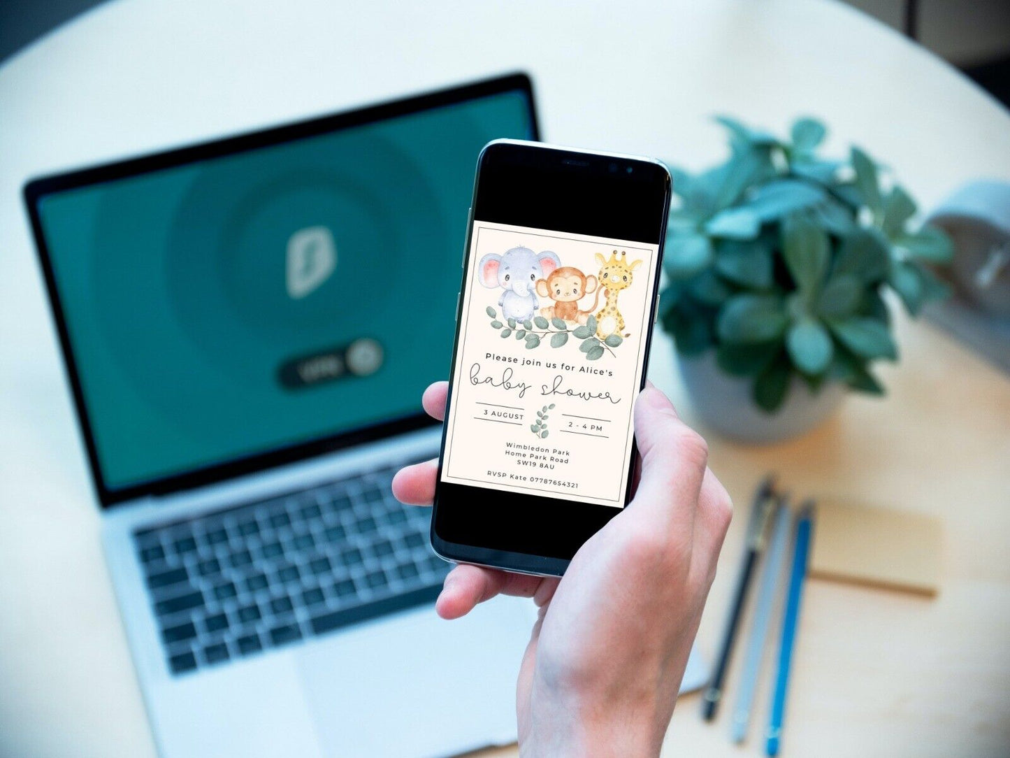 Personalised Baby Shower Invitation, Digital Invite, Jungle Animals