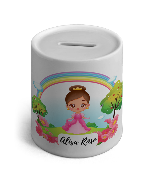 Personalised Ceramic Money Box Rainbow Princess