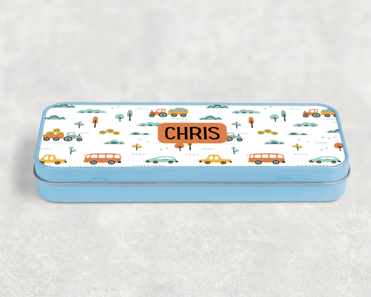 Personalised Pencil Case Tin Cars