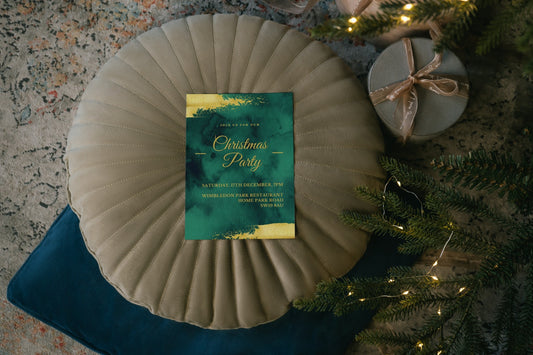 Christmas Party Invitation, Emerald Green And Gold