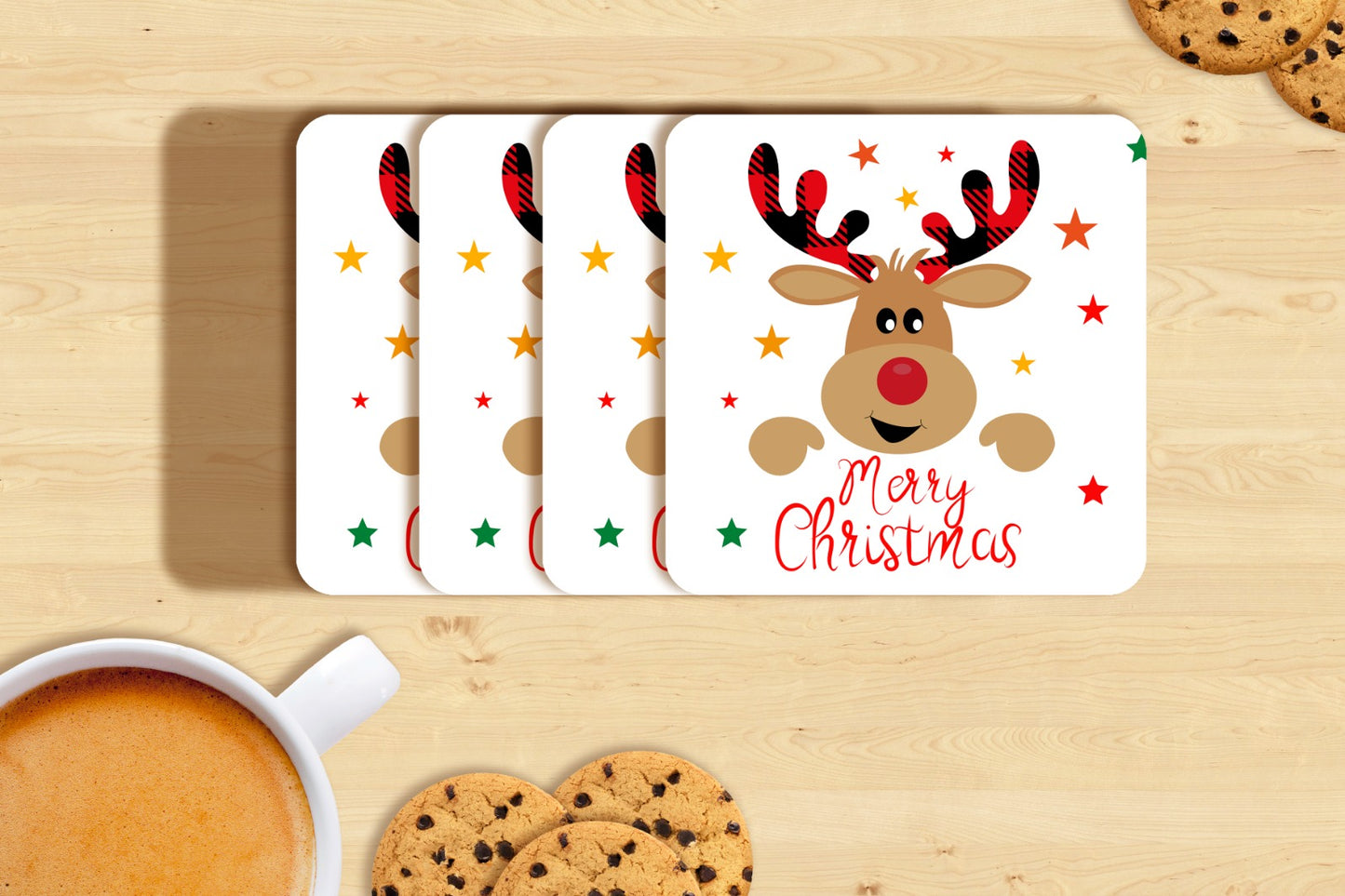 Christmas Mug Reindeer With a Coaster