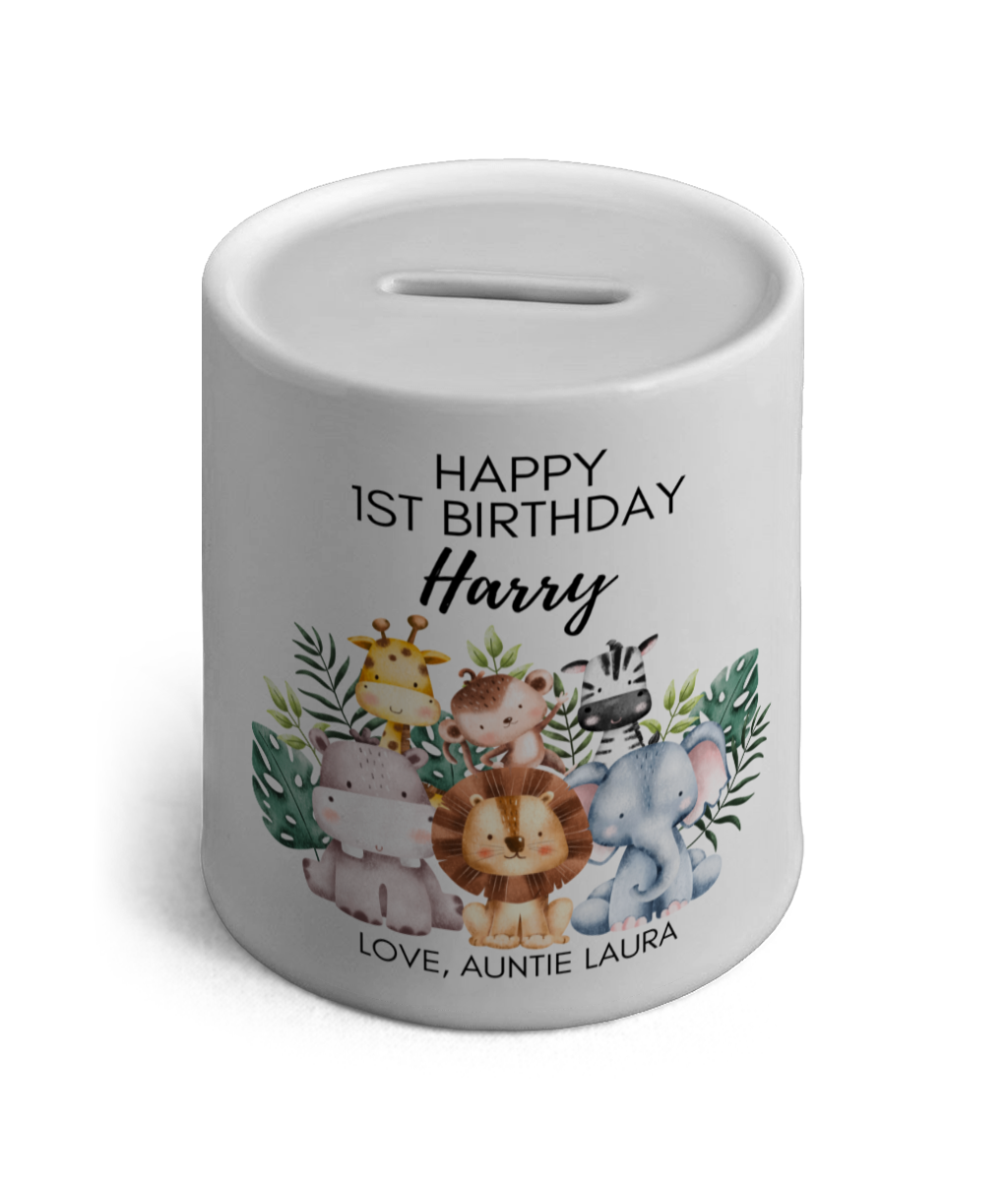 Personalised Ceramic Money Box Jungle Animals