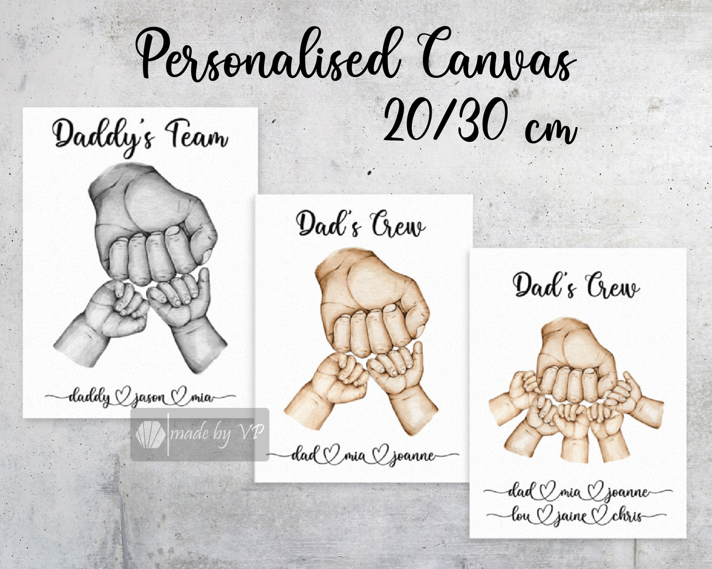 Personalised Father's Day Gift, Custom Dad and Children's Handprint Canvas