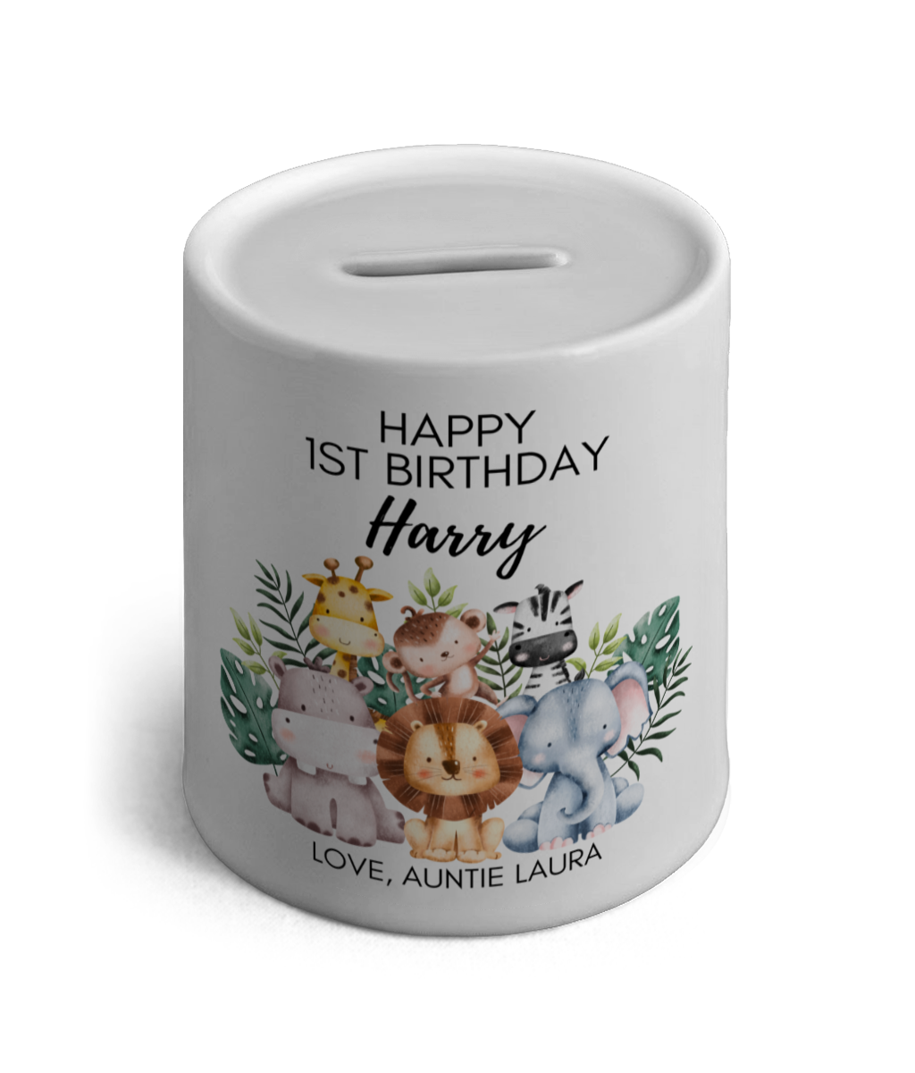 Personalised Ceramic Money Box Jungle Animals