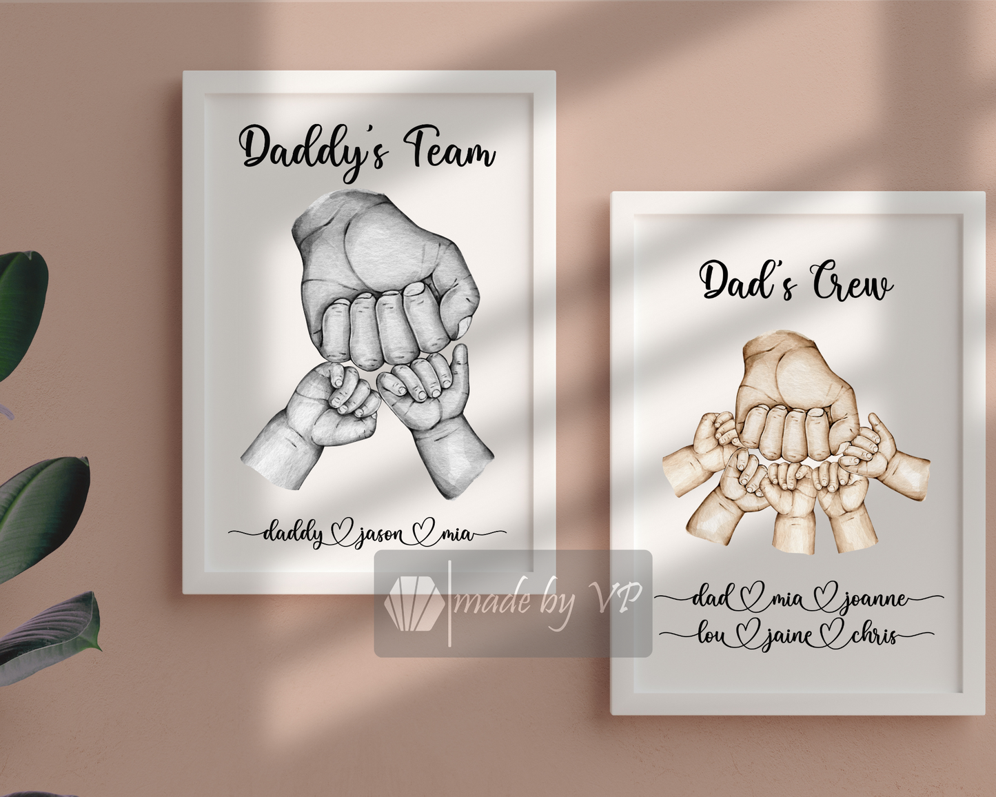 Personalised Father's Day Gift, Digital Custom Dad and Children's Handprint, Print at Home
