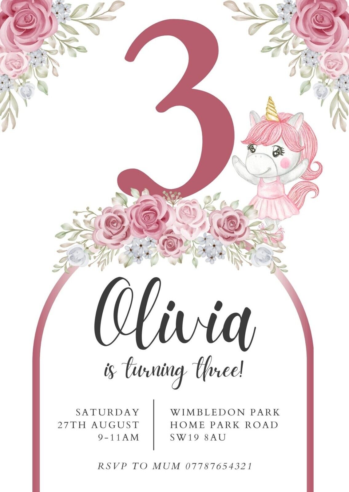 Personalised Unicorn Kids Birthday Party Invitation, Digital Invites, Printable Invitation