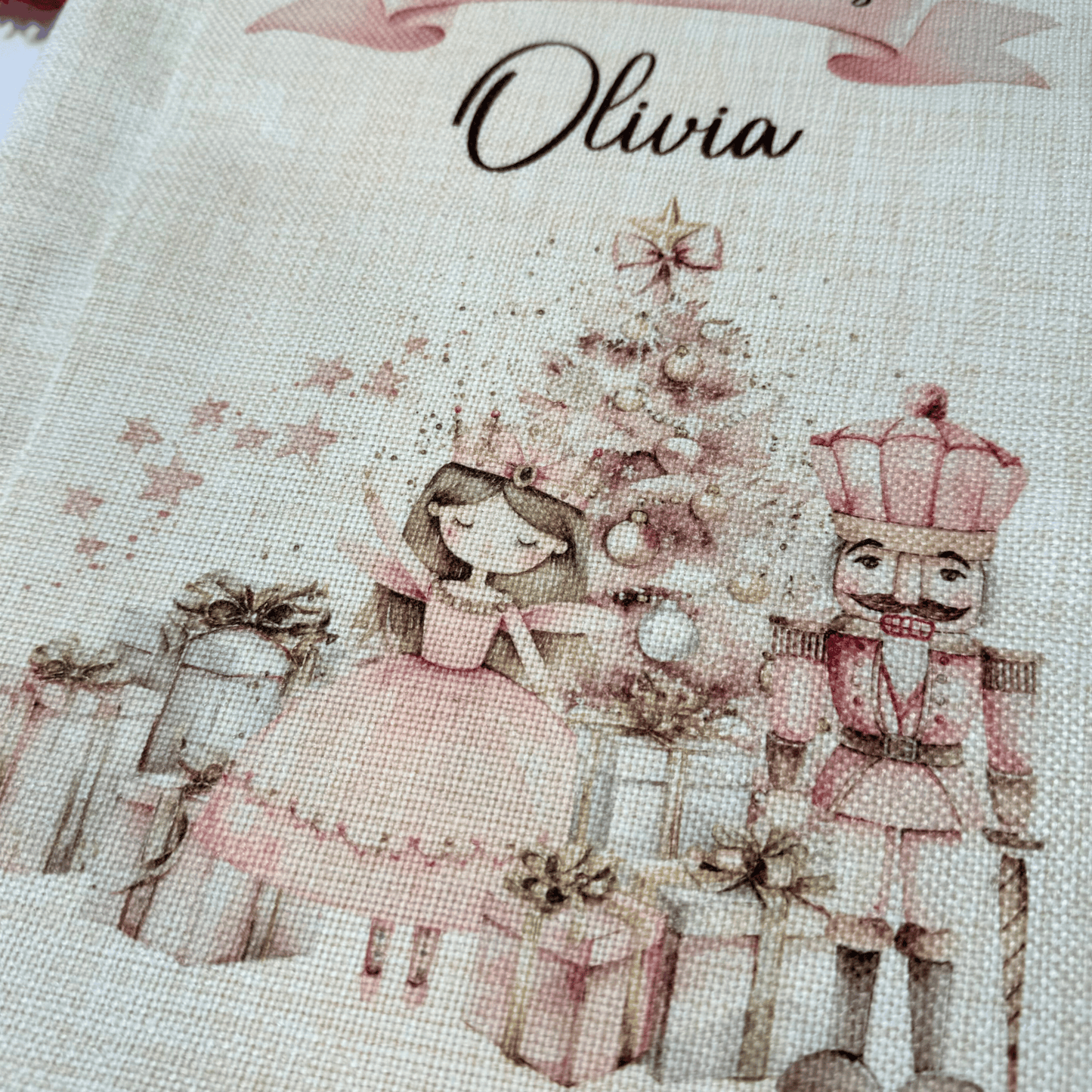 Personalised Christmas Santa Sack, Pink Fairy and Nutcracker