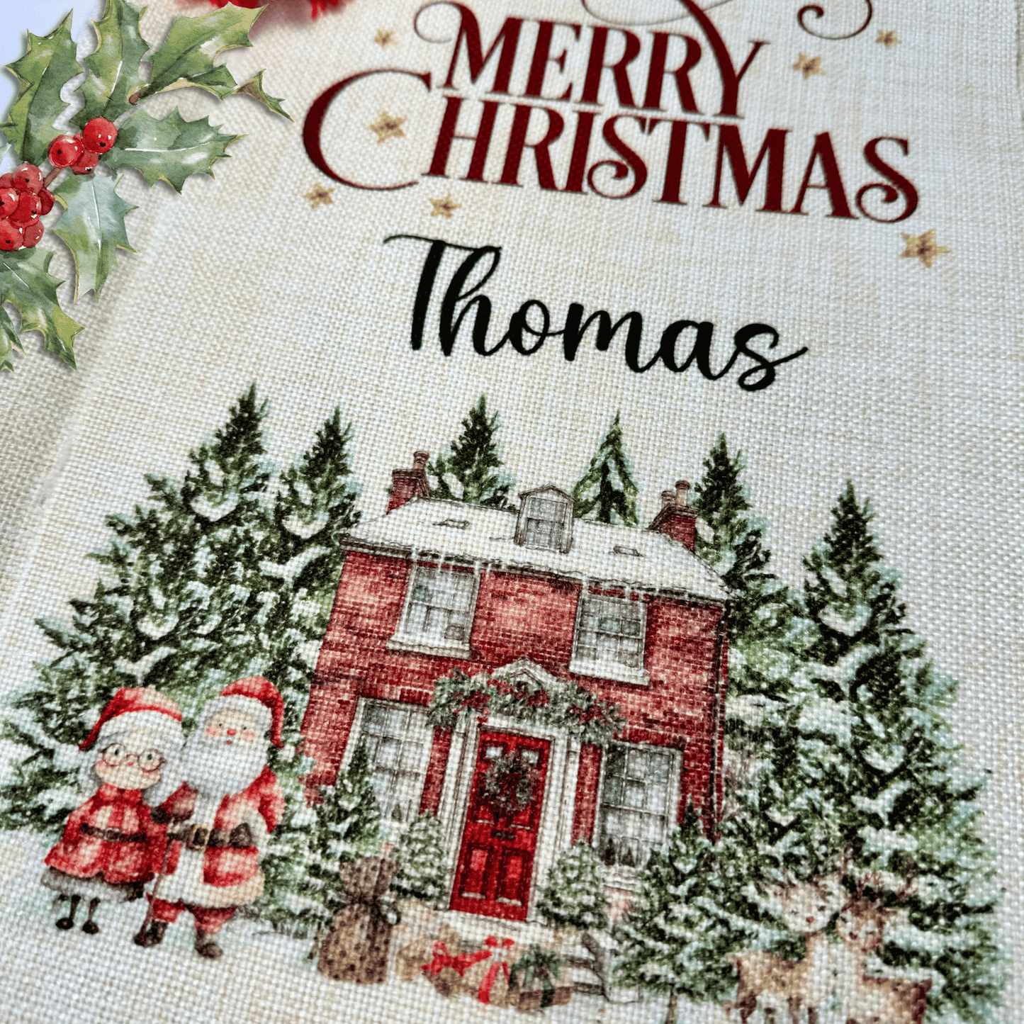 Personalised Christmas Santa Sack, Mr and Mrs Claus' house