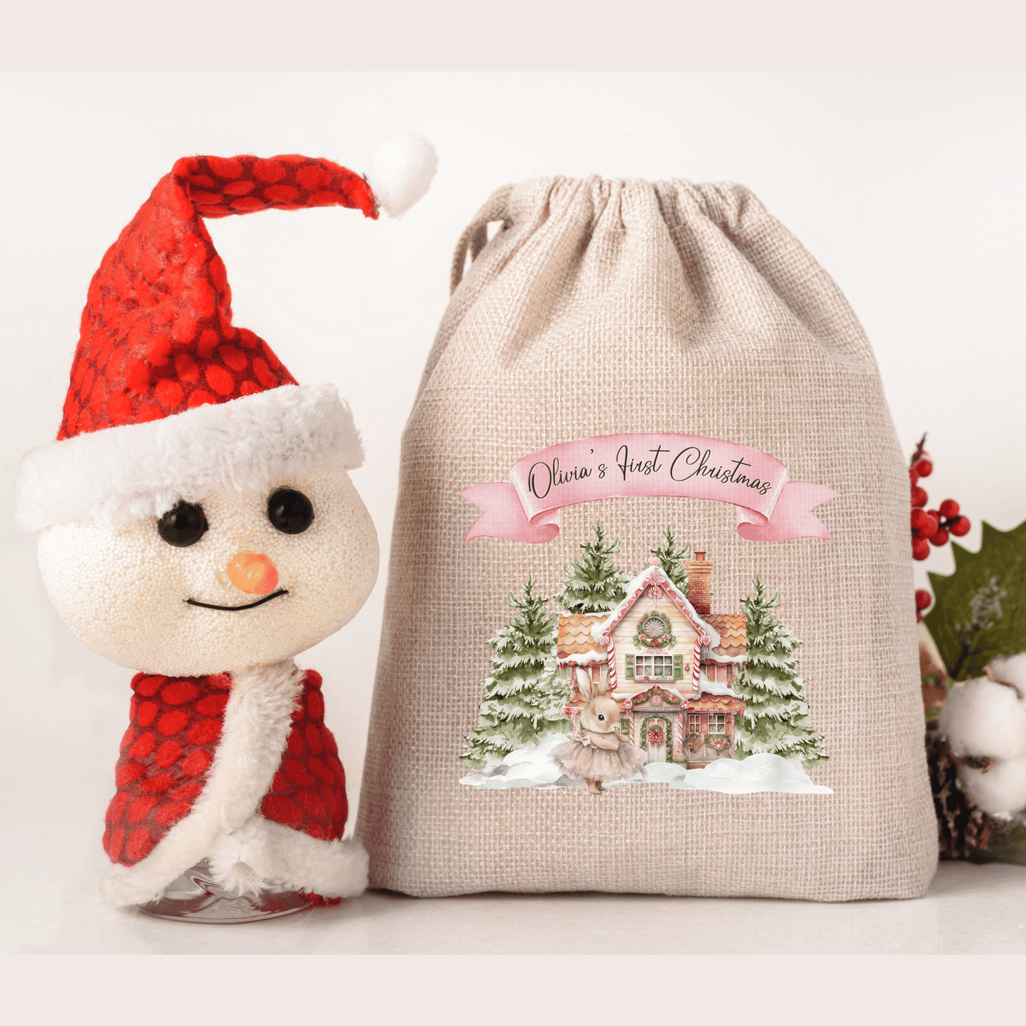 Personalised Christmas Santa Sack, First Christmas, Rabbit design