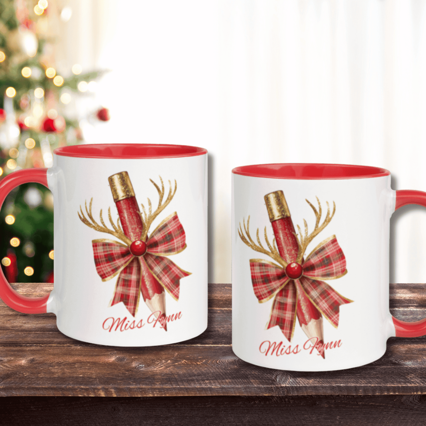 Personalised Teacher's Christmas Mug, Bow Pencil