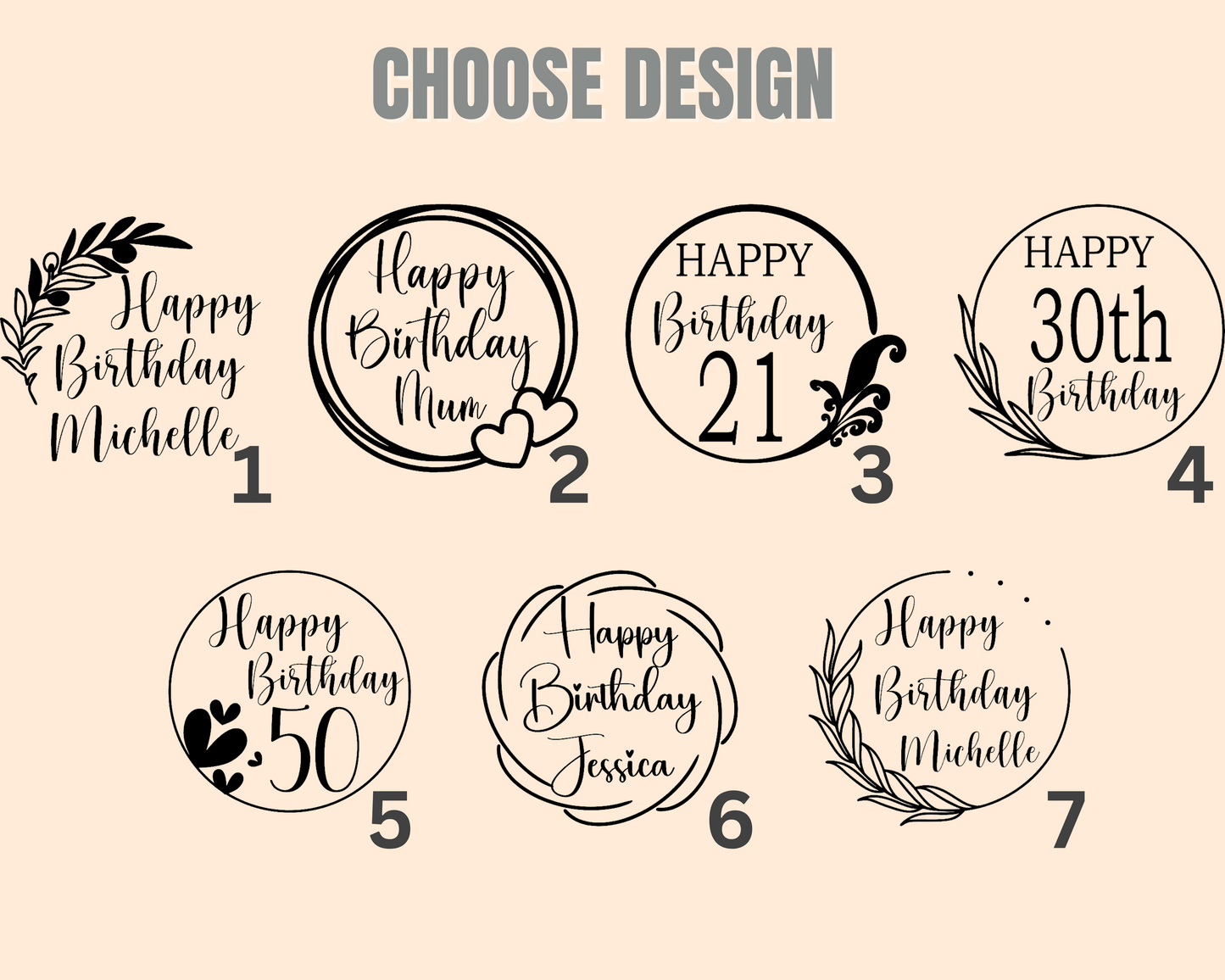 Personalised Acrylic Cake Topper, Clear or Marble Effect Round Cake Topper