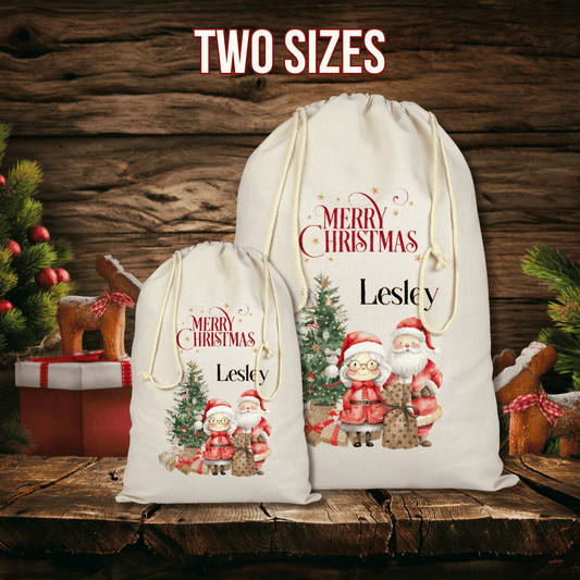 Personalised Christmas Santa Sack, Mr and Mrs Claus