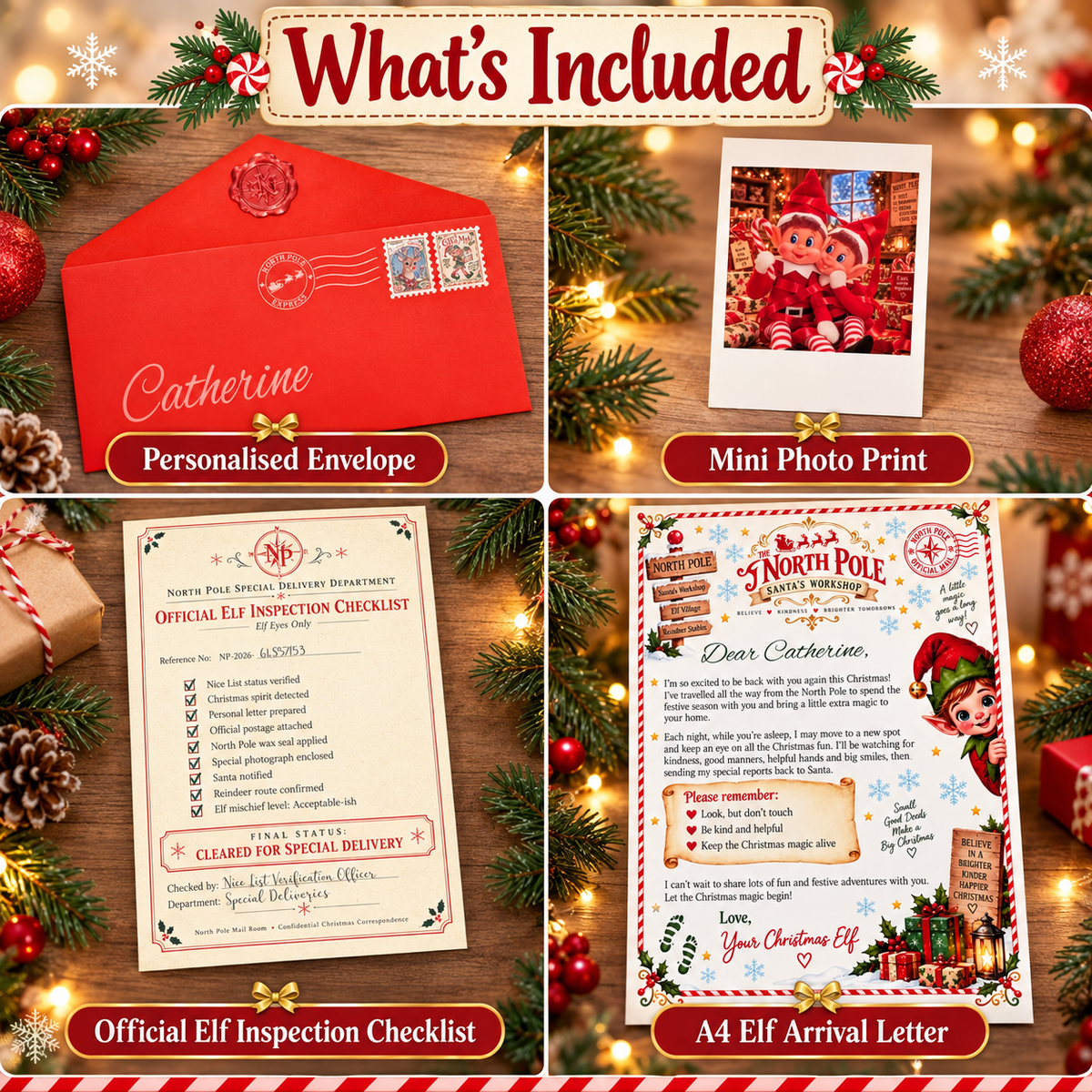 Personalised Elf Arrival Letter Set with Official Red Envelope, Custom North Pole Mail, Christmas Letter